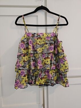 Tiered Floral Spaghetti Strap Camisole - Yellow & Pink